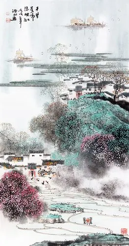烟雨江南美景欣赏 诸明国画美丽雅致 诸明老师最新创作的江南水乡水墨
