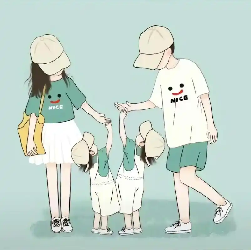 一家四口两个女儿全家福卡通头像图 - 抖音