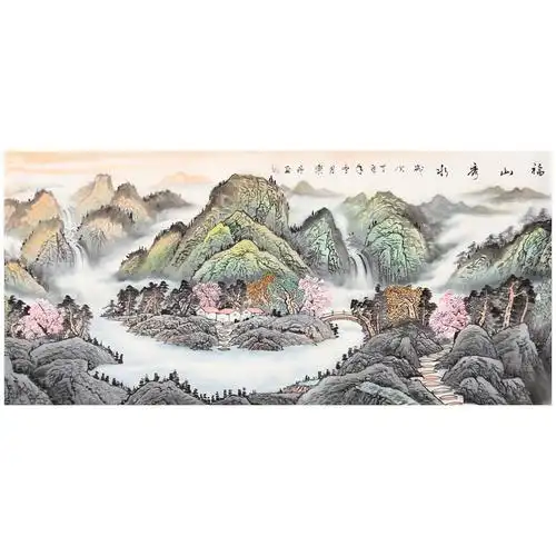 谭乐丹 1.8米小六尺 流水生财 聚宝盆 《福山秀水》山水画家