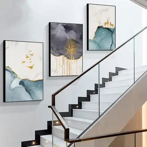 楼梯装饰画复式楼走廊过道转角壁画北欧风轻奢发财鹿玄关现代挂画