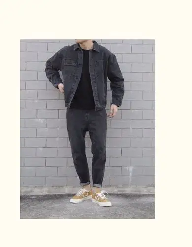 冬季宽松夹克男潮牌韩版潮流百搭日系复古黑灰牛仔外套港风学生 灰色