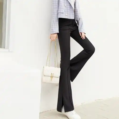 微喇喇叭侧开叉裤子女设计小众拖地休闲垂感休闲裤