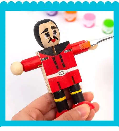 白胚diy关节木头人儿童手工制作材料包绘画涂色木偶娃娃幼儿手工