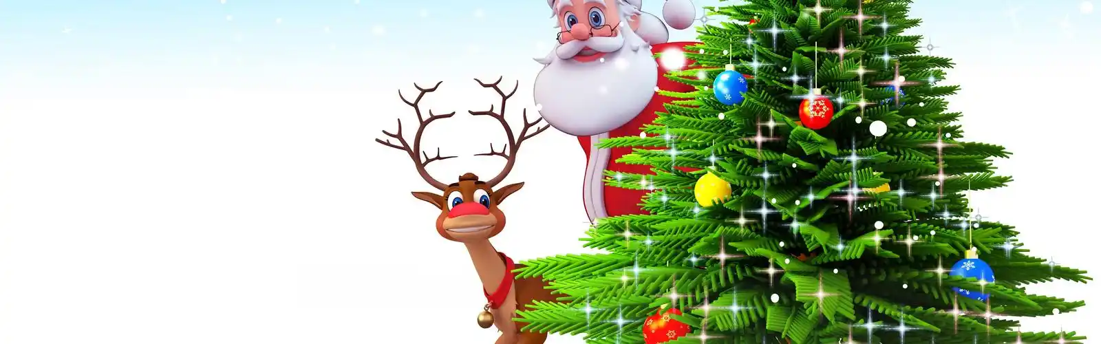 圣诞老人,圣诞树,鹿,礼物,3d艺术图片 壁纸 - 3840x1200 双屏全景