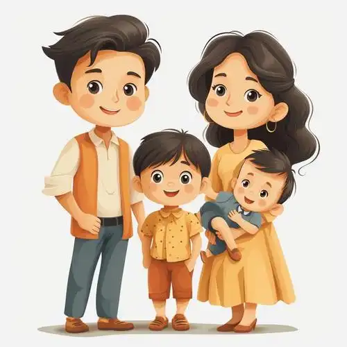 亲子头像|2024一家四口哥弟|亲子照卡通插画