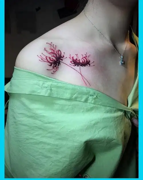 彼岸花纹身图片_锁骨纹身图案