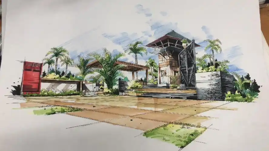 景观 风景园林 手绘代画接单线稿,上色,快题设计a4 a3 a2 a1