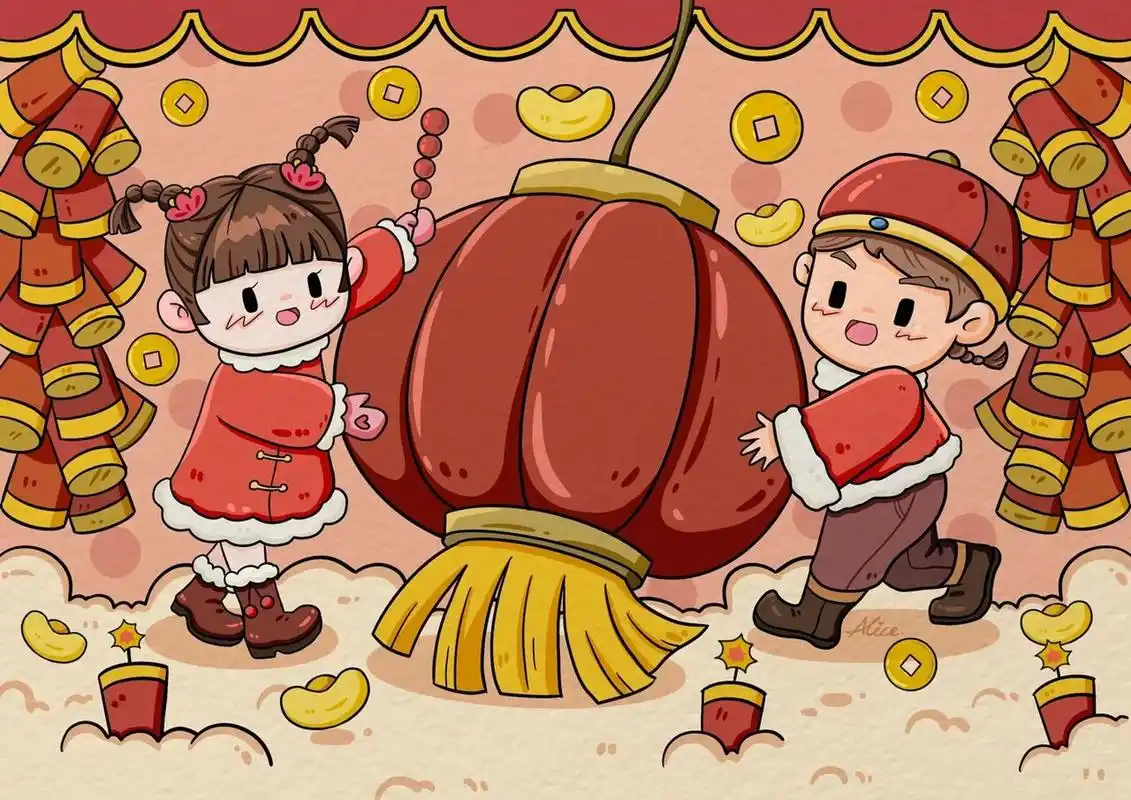原创儿童画,新年主题,元旦春节都可用,线稿在后面