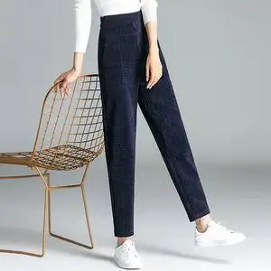 高档雪尼尔哈伦裤女胖mm宽松修身显瘦休闲长裤百搭萝卜裤女裤图片