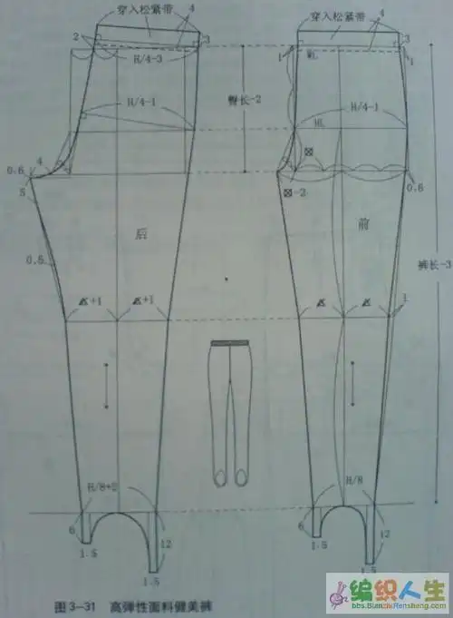两款贴体女裤的裁剪图