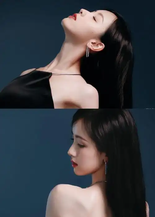 陈都灵黑色挂脖露背裙