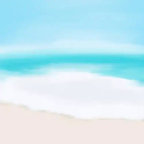 手绘晴天海边沙滩风景插画元素