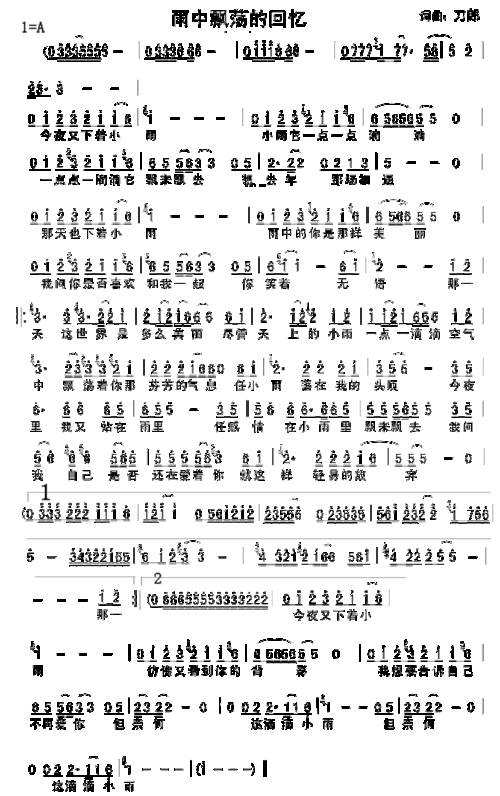 雨中飘荡的回忆[刀郎][简谱]