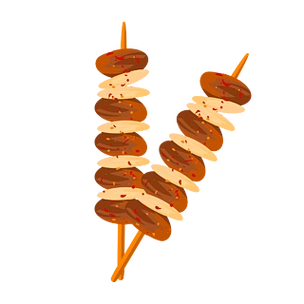 烧烤撸串烤肉手绘小清新美食夜宵套图元素中国小吃手绘美味肉串中国