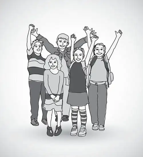 一群快乐的孩子阴影灰度图片