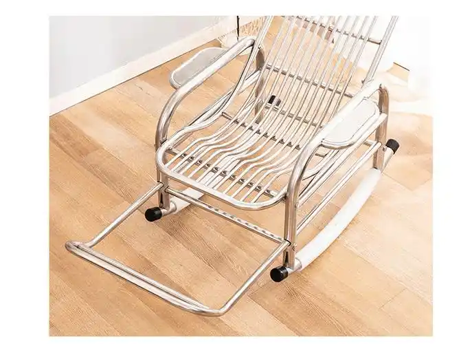 加固加宽夏季阳台客厅卧室休闲成人午休躺椅加厚不锈钢摇摇椅红色垫子