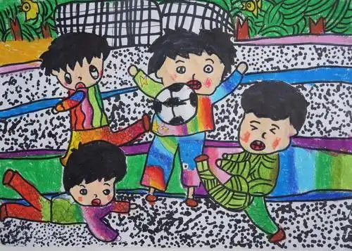 快乐足球赛/少儿绘画作品/儿童画/网络美术馆_中国少儿美术教育网