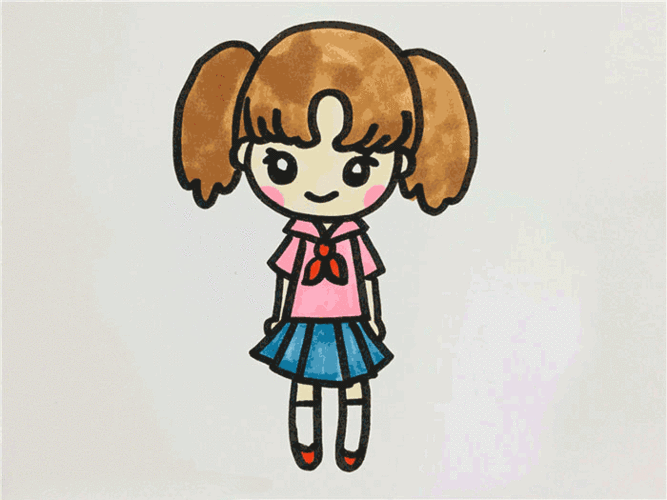 人物简笔画 小女孩简笔画图片彩色导读可爱的小女孩穿着漂亮的小女孩