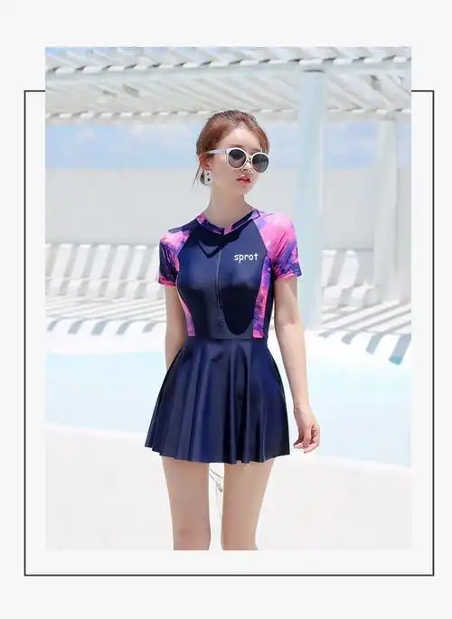 新款泳衣女夏保守连体裙式大码遮肉显瘦平角运动风泡