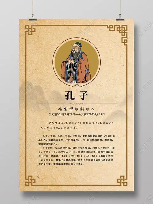 纸质中国风名人名家孔子简介海报这是一张关于名人简介海报设计图片