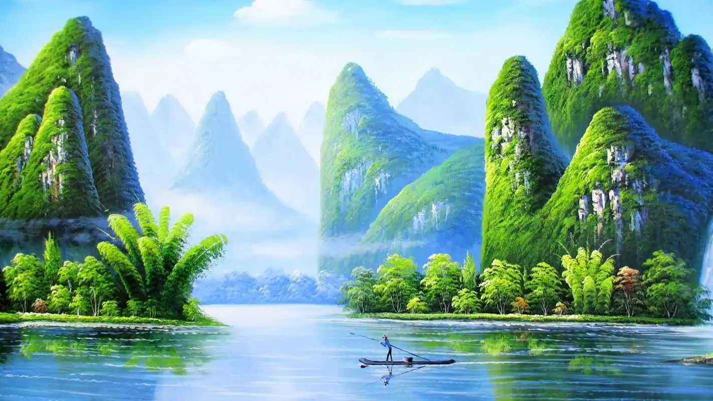 美丽漂亮的桂林山水风景精美绘画桌面壁纸图片