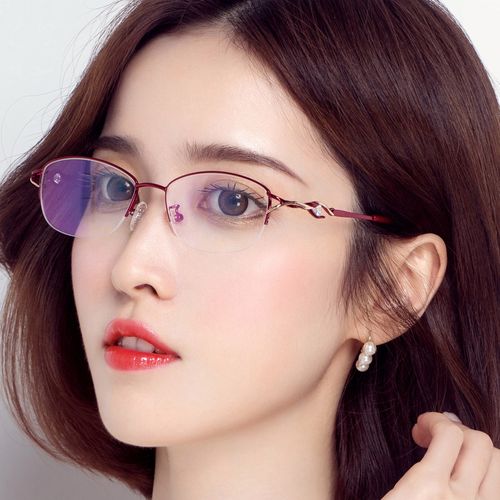 防蓝光辐射近视眼镜女镶钻成品近视眼镜女变色镜优雅大脸半框眼镜