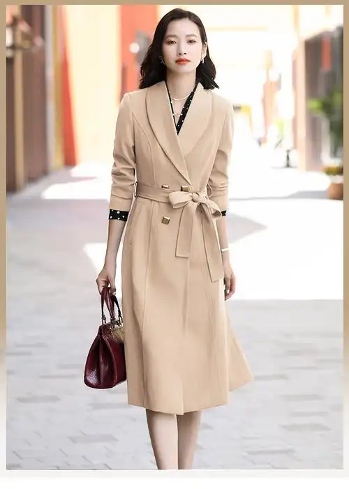 ol通勤播音艺考服装主持人正装酒店大堂职年新款女士风衣女中长款英伦