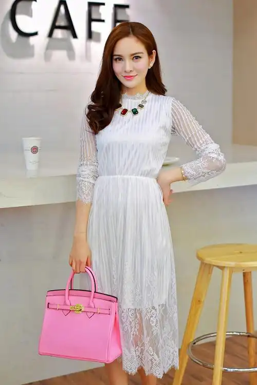 淑女坊2015春夏新款韩版甜美波西米亚蕾丝雪纺连衣裙三思海贝ccdd