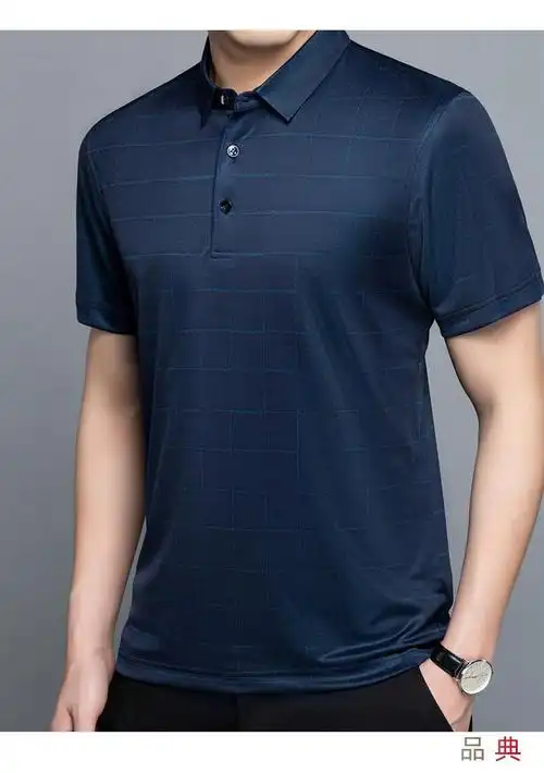 罗蒙romon中年男士夏装短袖t恤男桑蚕丝带领polot恤衫衣服中老年爸爸