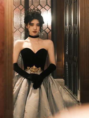 橦舟渡鞠婧祎同款衣服晚礼服裙女黑色艺考年会主持人赫本风敬酒服新娘