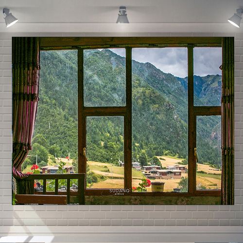 假窗户风景墙布背景布ins风挂布床头卧室宿舍装饰画布墙壁挂毯