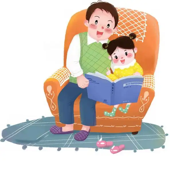 爸爸坐在沙发上给女儿讲故事父亲节插画601837png图片素材