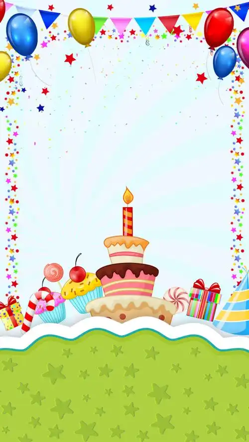 蓝色小清新生日卡通psd分层h5背景素材