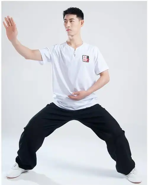 中国风太极服男女春夏秋季棉t恤文化衫短袖武术练功服sn1344白色短袖l