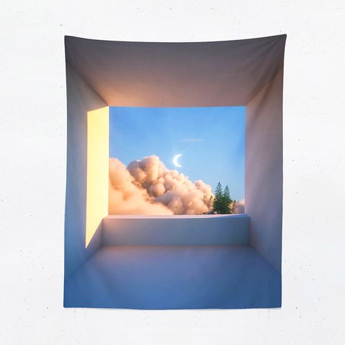 窗户云朵ins小清新延伸感挂布出租房卧室宿舍装饰背景布墙布桌布