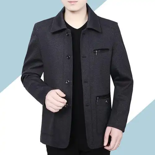 秋冬季中老年男装加绒外套男爸爸加厚衣服中年男休闲夹克老人上衣