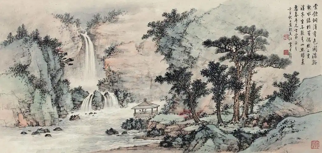 观瀑 镜心 设色纸本】拍卖品_图片_价格_鉴赏_绘画_雅昌艺术品拍卖网