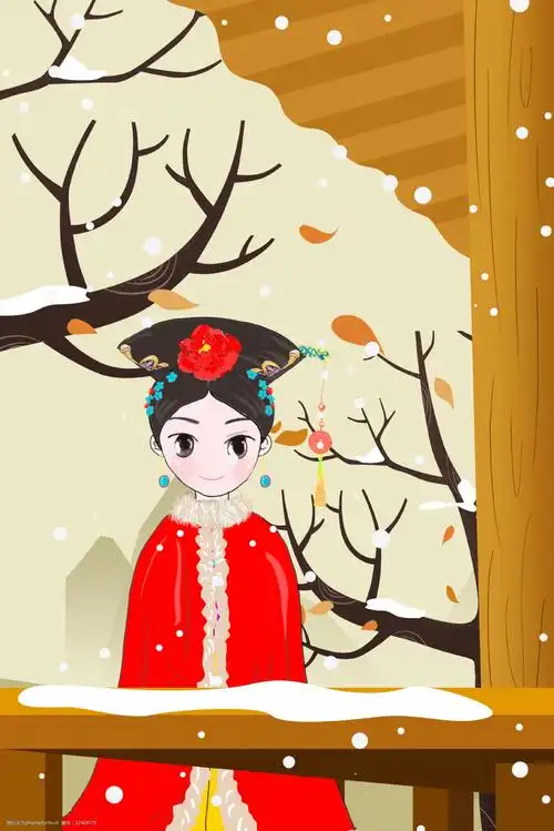 宫廷贵妃赏雪卡通海报