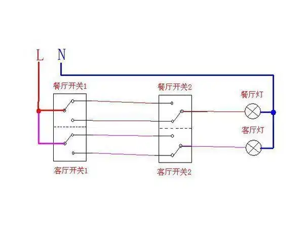 式双键双控开关双路开关控制器的接线方式如下