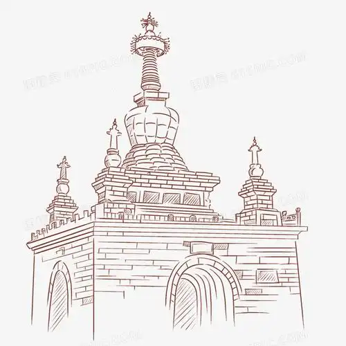 手绘线稿云南昆明官渡金刚塔免抠元素