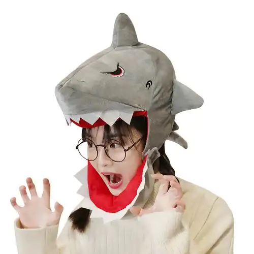沙雕鲨鱼恐龙圣诞便便卡通玩偶头套可爱网红帽子