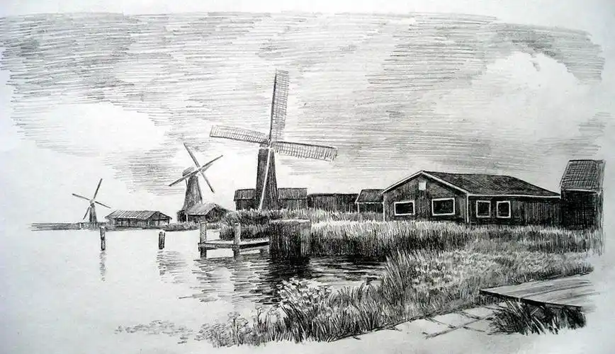 铅笔风景画图片