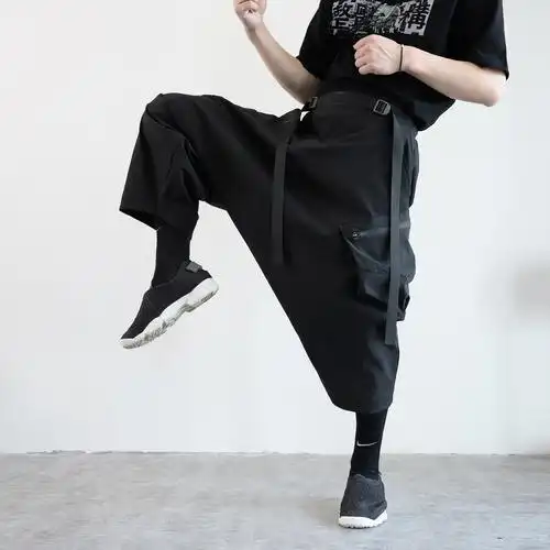 nosucism 2019 s/s 快速收紧腰围大容量口袋低裆宽松七分武士裤