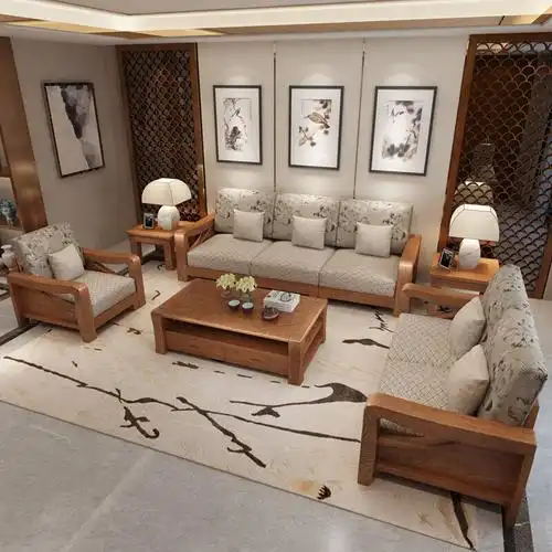 组合白蜡木木质沙发123人位中式沙发客厅家具l型大户型白蜡木沙发视频