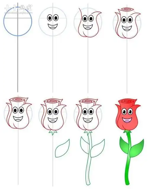 卡通玫瑰花简笔画画法图片步骤