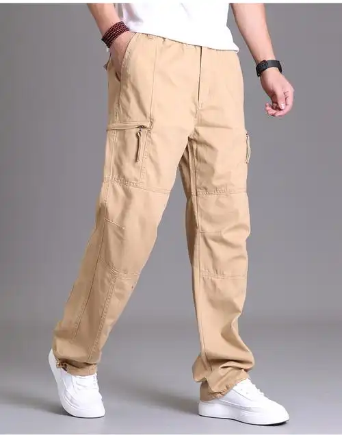 纯棉休闲裤男耐磨宽松多口袋工装裤男长裤加绒战术裤高档男装j09黑色