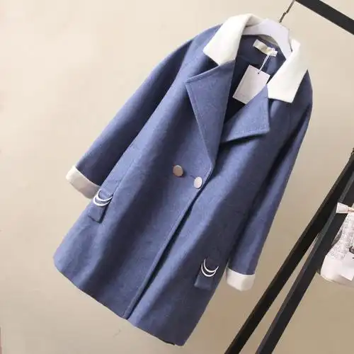 2019新款春秋季春装外衣韩版宽松长袖休闲中长款毛呢外套女中款