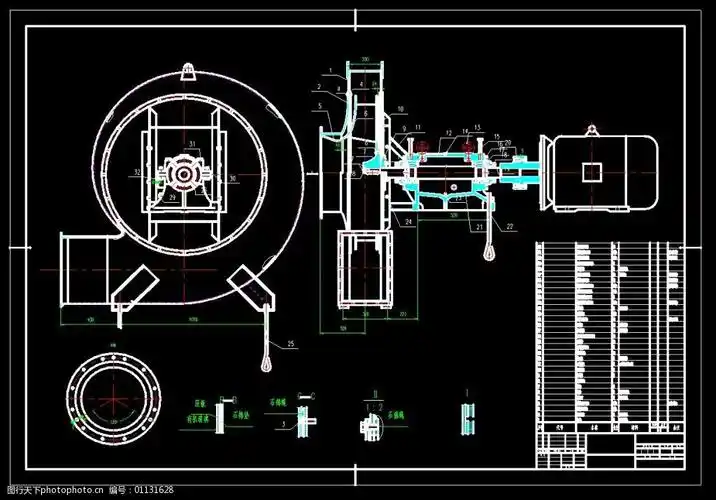 机械图纸 高压离心风机总装详图 cad结构总图 cad素材 机械工业图纸