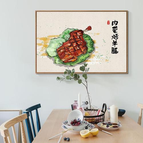 中国地道美食画餐厅墙面壁画特色小吃店装饰画碳烧店挂画 c款-内蒙烤
