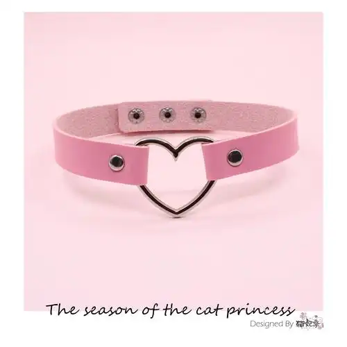 粉色颈带_软妹少女爱心皮革项圈 杨超越同款choker颈带 可爱粉色脖子